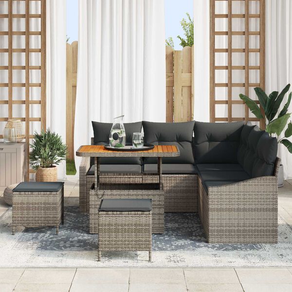vidaXL Ensemble de canap&eacute; de jardin avec coussin 8 pcs Gris polyrotin
