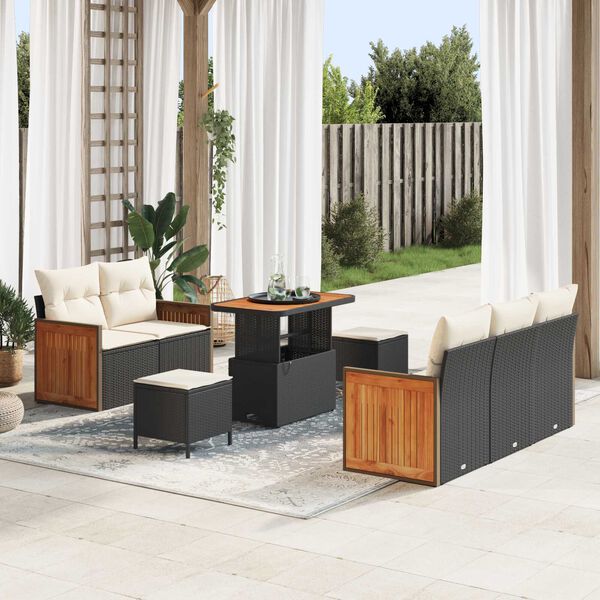 vidaXL Ensemble de canap&eacute; de jardin avec coussin 8 pcs Noir et Cr&egrave;me