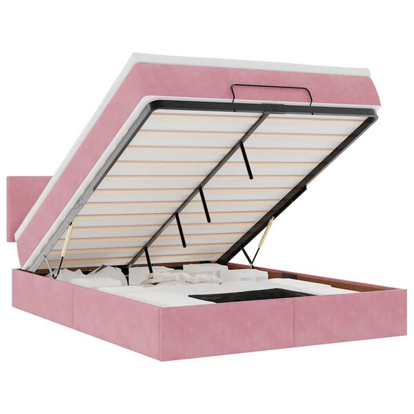 vidaXL Cadre de lit ottoman avec matelas rose 140x190 cm velours