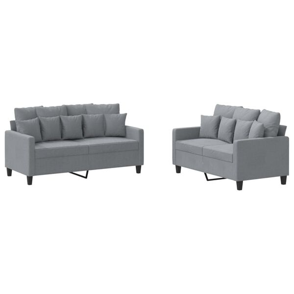 vidaXL Ensemble de canap&eacute;s 2 pcs avec coussins Gris clair Tissu
