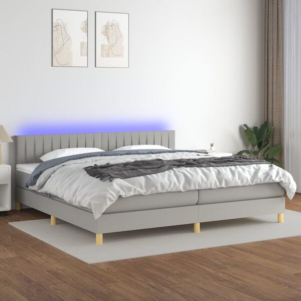 vidaXL Sommier &agrave; lattes de lit matelas LED Gris clair 200x200 cm Tissu