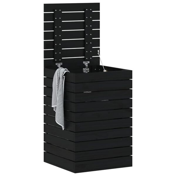 vidaXL Panier &agrave; linge noir 44x44x66 cm bois massif de pin