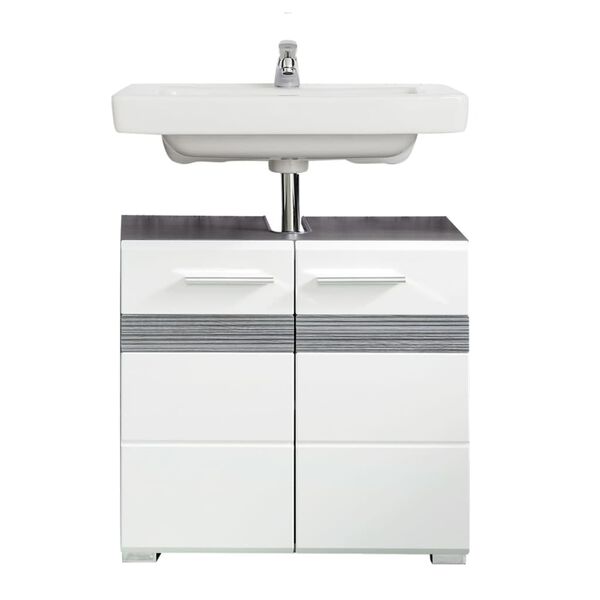 Trendteam Meuble sous vasque Set-One blanc et argent&eacute; fum&eacute;