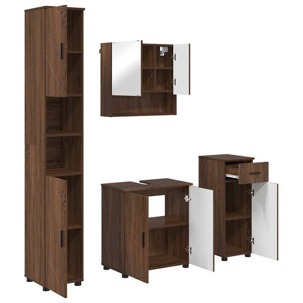 vidaXL Ensemble de mobilier de salle de bain 4 pcs Ch&ecirc;ne brun