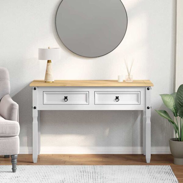 vidaXL Table d'appoint avec tiroir Blanc 115 x 46 x 73 cm Pin massif