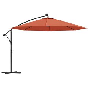 vidaXL Parasol de jardin en porte-&agrave;-faux avec lumi&egrave;res LED terre cuite