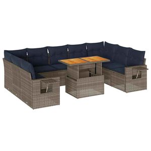 vidaXL Salon de jardin avec coussins 10 pcs gris r&eacute;sine tress&eacute;e