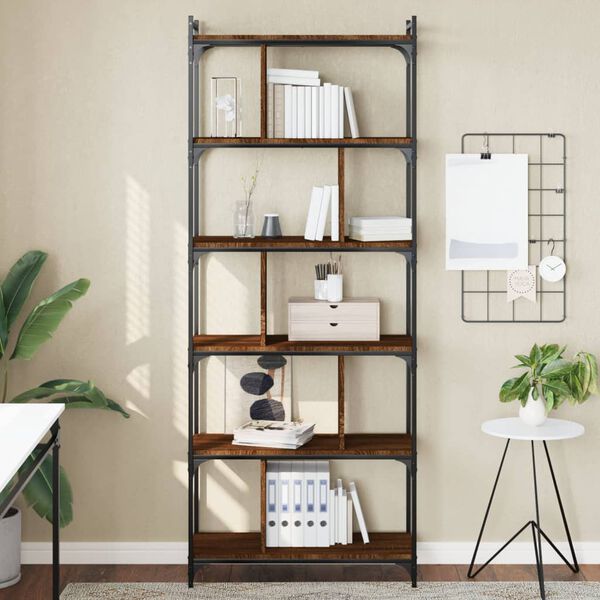 vidaXL Biblioth&egrave;que 6 niveaux ch&ecirc;ne brun 76x32x192cm bois d'ing&eacute;nierie