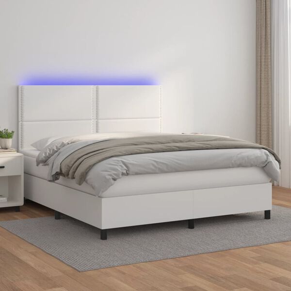 vidaXL Sommier &agrave; lattes de lit avec matelas et LED Blanc 160x200 cm
