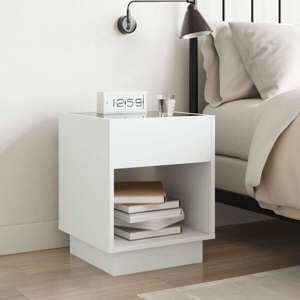 vidaXL Table de chevet avec LED infini blanc 40x40x50 cm