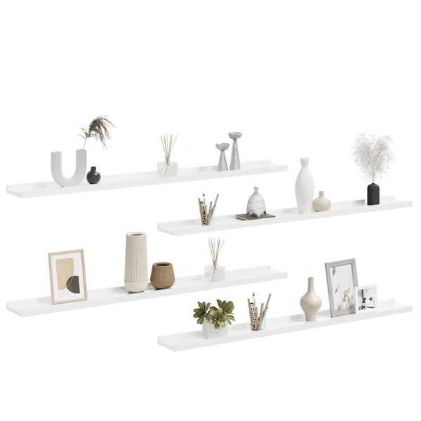 vidaXL &Eacute;tag&egrave;res murales 4 pcs Blanc brillant 100x9x3 cm