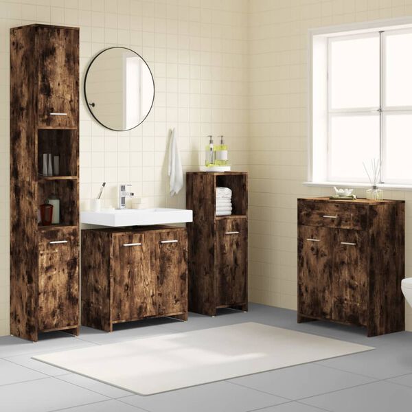 vidaXL Ensemble de meubles de salle de bain 4 pcs Ch&ecirc;ne fum&eacute; Bois