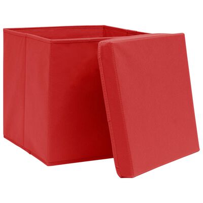 vidaXL Boîtes de rangement avec couvercles 10 pcs 28x28x28 cm Rouge