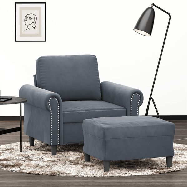 vidaXL Fauteuil avec repose-pied Gris fonc&eacute; 60 cm Velours