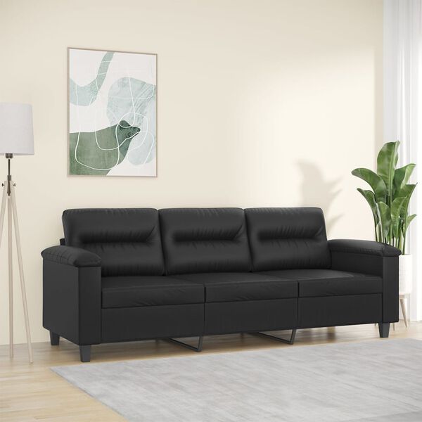 vidaXL Canap&eacute; &agrave; 3 places Noir 180 cm Similicuir