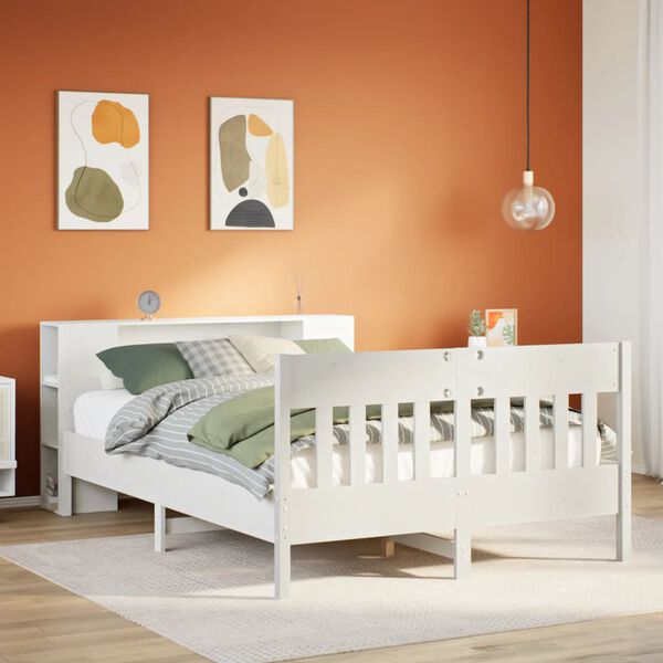 vidaXL Lit biblioth&egrave;que sans matelas blanc 150x200 cm bois pin massif