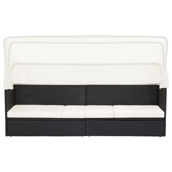 vidaXL Canap&eacute; de jardin avec auvent Noir R&eacute;sine tress&eacute;e