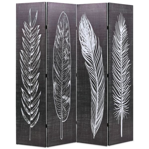 vidaXL Cloison de s&eacute;paration pliable 160 x 170 cm Plumes Noir et blanc