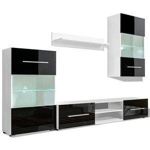 vidaXL Meuble TV &agrave; vitrine murale avec lumi&egrave;re LED 4 pcs noir