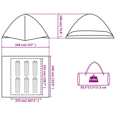 vidaXL Tente de camping à dôme 6 personnes orange imperméable