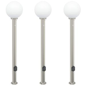 vidaXL Bornes lumineuses avec d&eacute;tecteur et prise lot de 3 120 cm acier inoxydable IP44