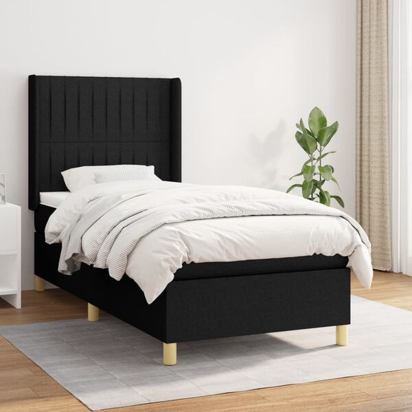 vidaXL Sommier &agrave; lattes de lit avec matelas Noir 100x200 cm Tissu