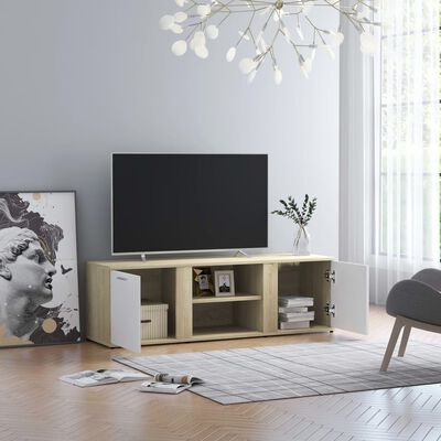 vidaXL Meuble TV Blanc et chêne sonoma 120x34x37 cm Aggloméré