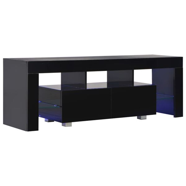 vidaXL Meuble TV avec lumi&egrave;re LED noir brillant 130x35x45 cm