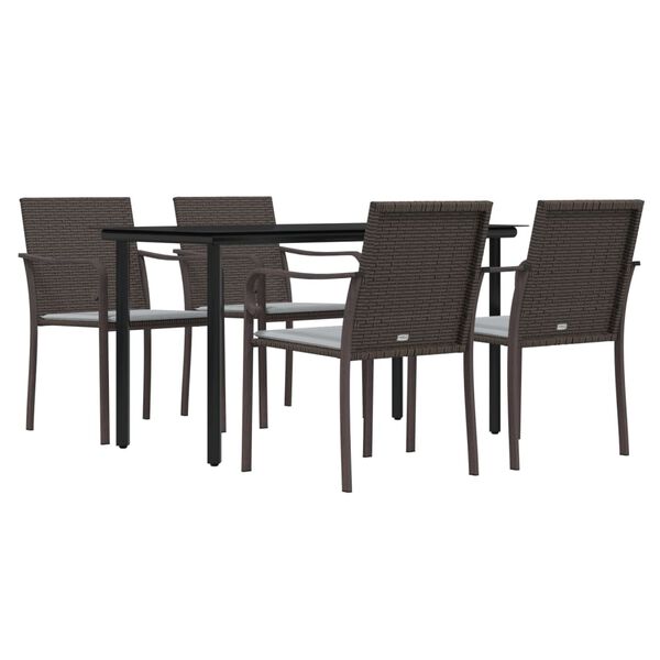 vidaXL Ensemble &agrave; manger de jardin 5 pcs coussins r&eacute;sine tress&eacute;e acier