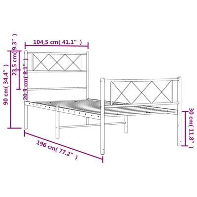 vidaXL Cadre de lit métal sans matelas et pied de lit blanc 100x190 cm