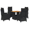 vidaXL Ensemble &agrave; manger de jardin coussins 5pcs Noir R&eacute;sine tress&eacute;e