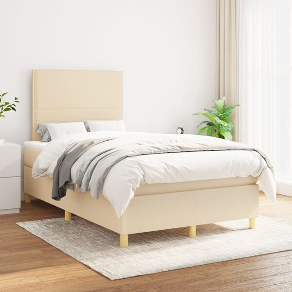 vidaXL Sommier &agrave; lattes de lit avec matelas Cr&egrave;me 120x200 cm Tissu