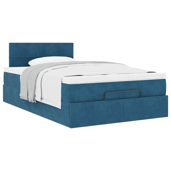 vidaXL Cadre de lit ottoman avec matelas bleu fonc&eacute; 120x200 cm velours