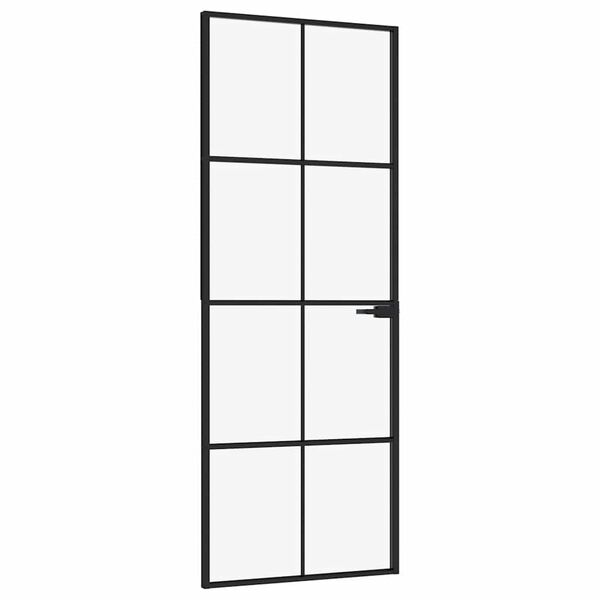 vidaXL Porte d'int&eacute;rieur Noir 76x201,5 cm Tremp&eacute; verre aluminium fin