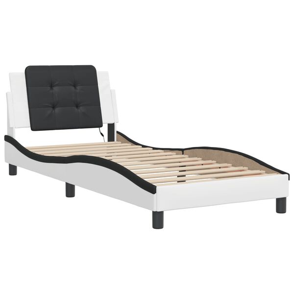 vidaXL Cadre de lit avec LED sans matelas Zadar blanc et noir 90x200 cm