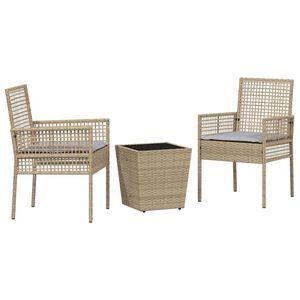 vidaXL Ensemble bistro de jardin 3 pcs Beige polyrotin
