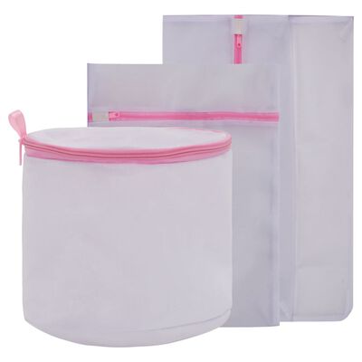 vidaXL Ensemble de 3 sacs à linge en filet Blanc et rose
