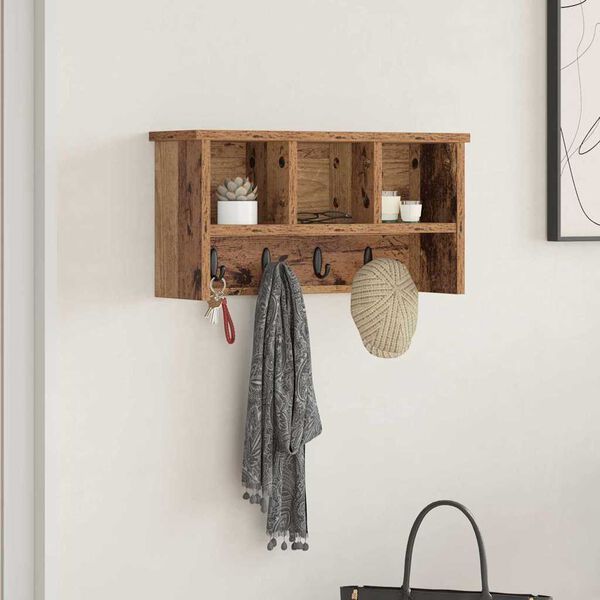 vidaXL Porte-manteau mural avec &eacute;tag&egrave;re Bois ancien 50 x 16 x 26 cm