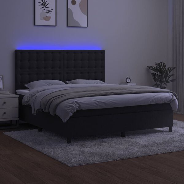 vidaXL Sommier &agrave; lattes de lit matelas et LED Noir 160x200 cm Velours