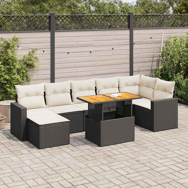 vidaXL Salon de jardin 8 pcs avec coussins noir r&eacute;sine tress&eacute;e