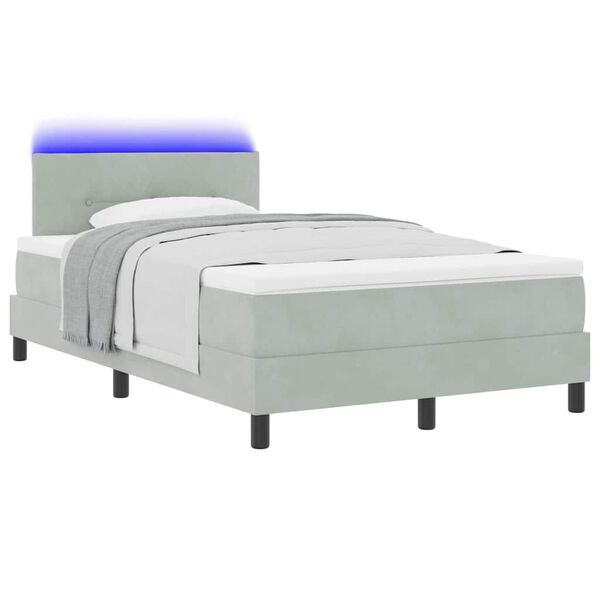 vidaXL Lit &agrave; ressort LED avec matelas Gris clair 120 x 200 cm Velours