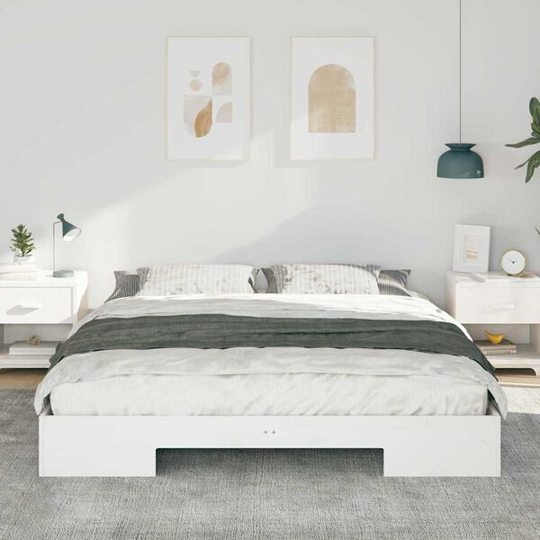 vidaXL Cadre de lit sur&eacute;lev&eacute; Blanc 200 x 200 cm Bois massif en pin