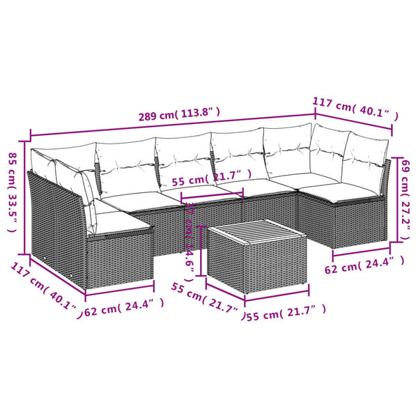 vidaXL Salon de jardin 8 pcs avec coussins noir r&eacute;sine tress&eacute;e