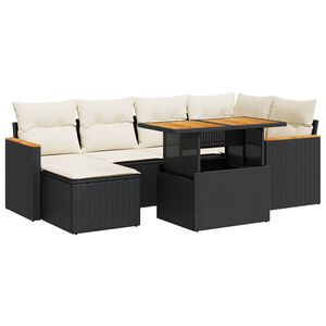 vidaXL Salon de jardin avec coussins 7 pcs noir résine tressée acacia