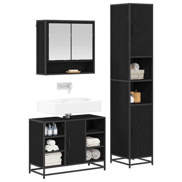 vidaXL Ensemble de mobilier de salle de bain 3 pcs Ch&ecirc;ne noir