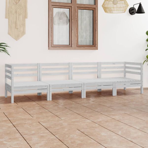vidaXL Salon de jardin 4 pcs Blanc Bois de pin massif
