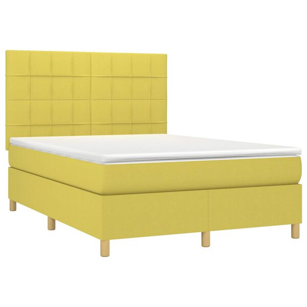 vidaXL Sommier &agrave; lattes de lit et matelas et LED Vert 140x190 cm Tissu