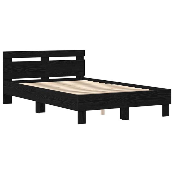 vidaXL Cadre de lit avec LED Ch&ecirc;ne noir 120 x 190 cm Bois d'ing&eacute;nierie