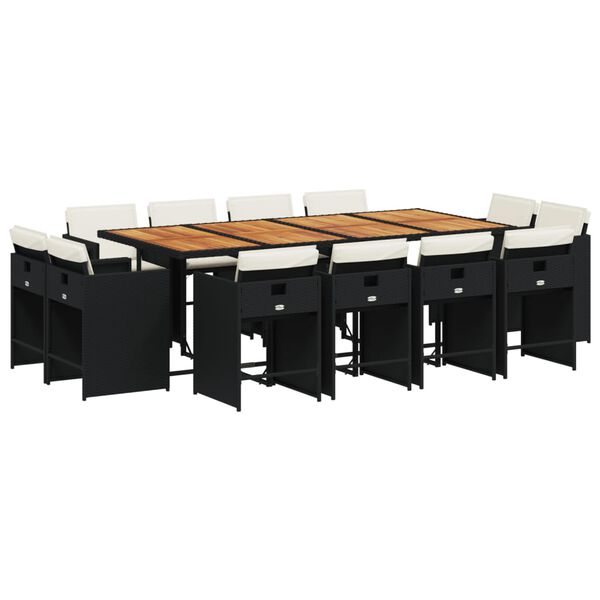 vidaXL Ensemble &agrave; manger de jardin 13 pcs coussins noir r&eacute;sine tress&eacute;e