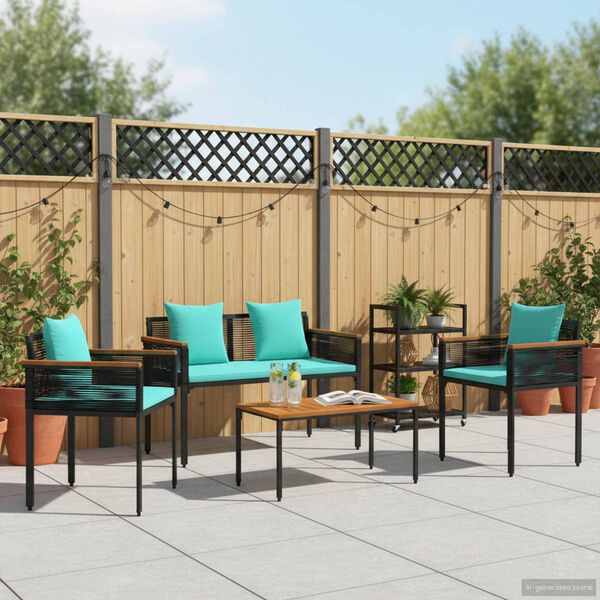vidaXL Ensemble de meubles d'ext&eacute;rieur 4 pcs Noir et turquoise